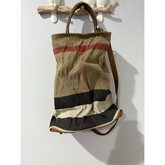 BURBERRY Canvas Mega Check‎ Medium Ashby Hobo Saddle Q